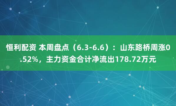 恒利配资 本周盘点（6.3-6.6）：山东路桥周涨0.52%，主力资金合计净流出178.72万元