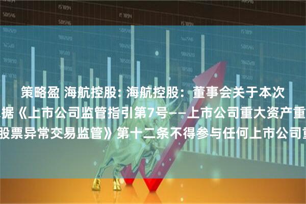 策略盈 海航控股: 海航控股：董事会关于本次交易相关主体不存在依据《上市公司监管指引第7号——上市公司重大资产重组相关股票异常交易监管》第十二条不得参与任何上市公司重大资产重组情形的说明内容摘要